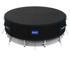 Holiwei 24 Ft Round Pool Cover with Reflective Strips, 420D Swimming Pool Cover for Above Ground Pools, Solar Cover with Drawstring and Ground Nails for Dustproof, UV Protected