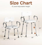 SOUNDFUSE Shower Chair for Inside Shower with Arms and Back, FSA/HSA, Height Adjustable Shower Chair for Elderly and Disabled with Enhanced Non-Slip Feet, 400 lbs Heavy Duty Shower Seat for Seniors