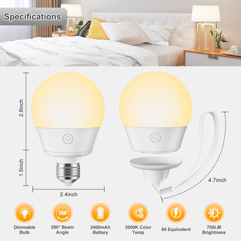 Brightown E26 Rechargeable Light Bulb with Remote and Timer