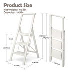 HillhutApex 3 Step Foldable Aluminum Step Ladder with Handgrip, Anti-Slip Pedal, 330 lbs Capacity, Lightweight & Portable for Home, Kitchen, Office, Garage (White)