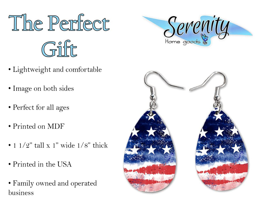 America 250 Celebration - Patriotic Teardrop Earrings for Women - American Flag Design - Lightweight MDF - Double-Sided Print - Made in the USA