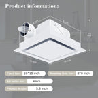 Orsong Bathroom Exhaust Fan 10" Panel Ultra Quiet without Light(8x8 Mount), 110CFM, 4" Duct for Bathroom/Garage/Home