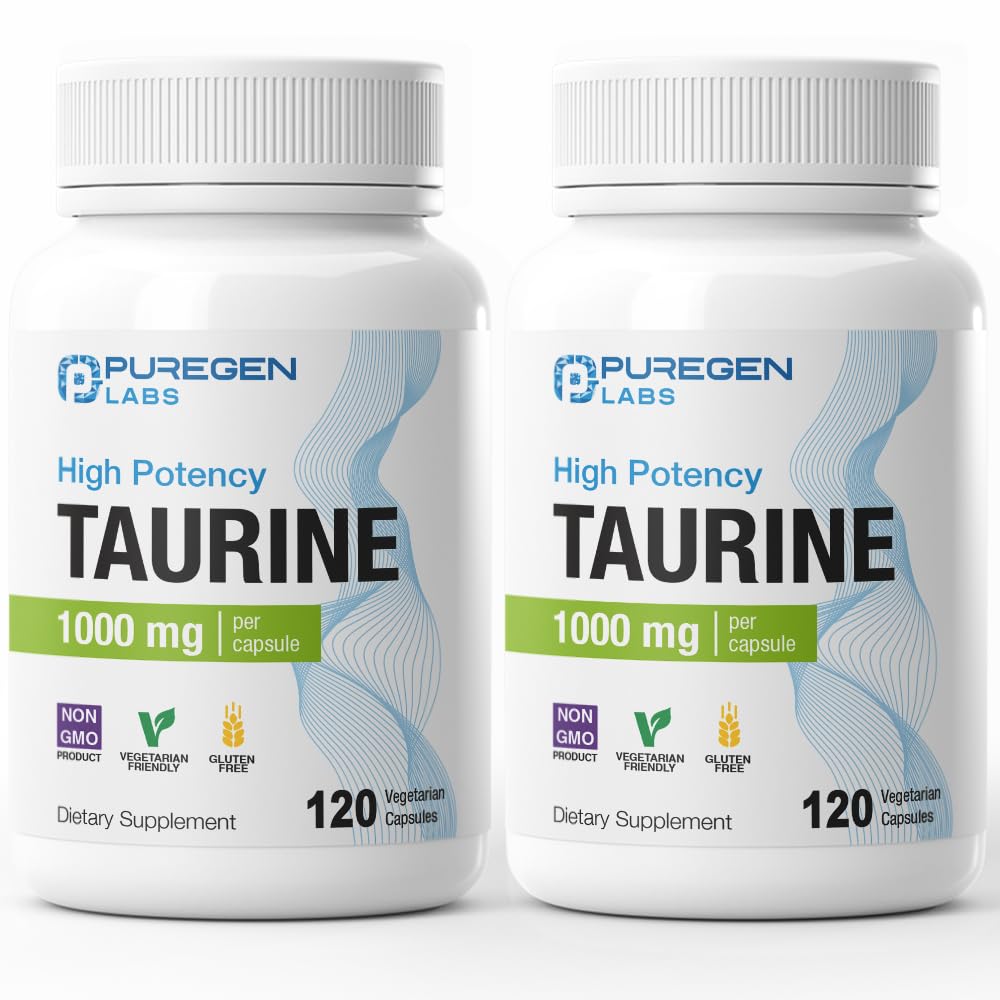 Puregen Labs Taurine 1000mg [High Potency] Total 240 Veg Capsules | No Harmful Additives | Non-GMO, NO Gluten and Dairy - 240 Servings