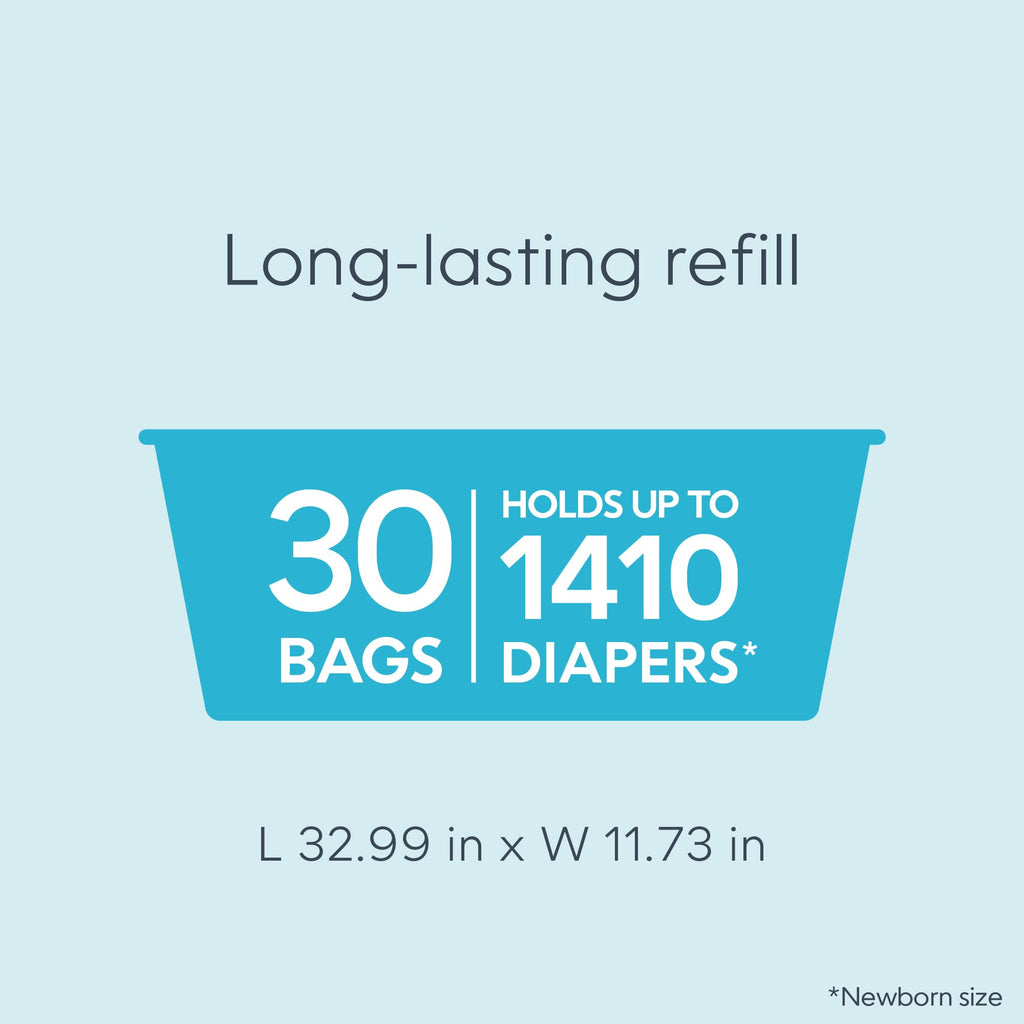 Diaper Genie Easy Roll Refill | 30 Bags Per Refill | Holds Up to 1410 Newborn Diapers | Odor Control | Diaper Pail Refill Bags | Fits Diaper Genie Signature & Platinum Pails