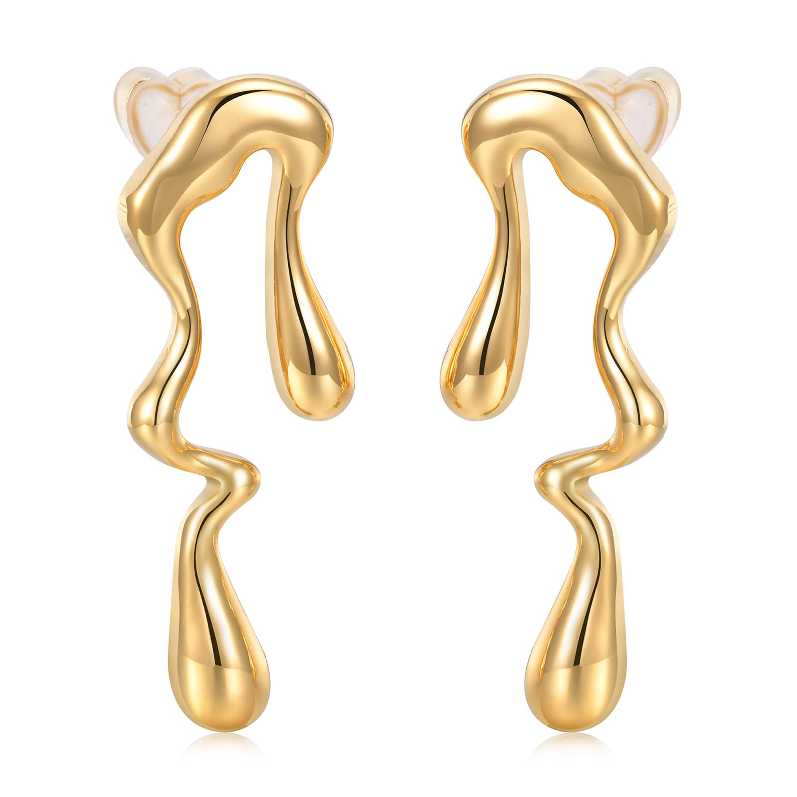 Womens Gold Studs Earrings, 14K Gold Plated Personality Big Stud Earring,Stainless Steel Hypoallergenic Ear Rings Trendy Jewelry,Christmas Birthday Gifts for Girlfriend Sister