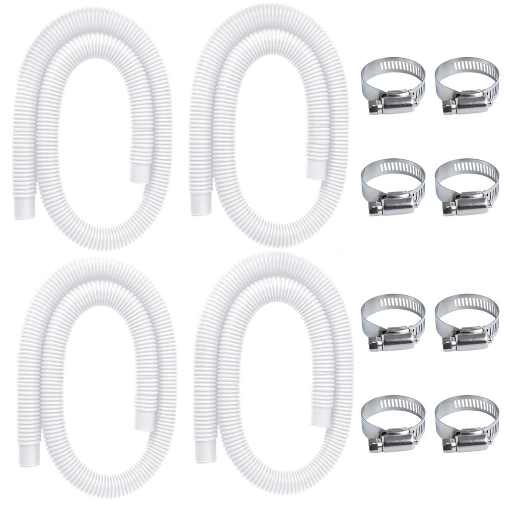 Gonioa Pool Pump Replacement Hose for Above Ground Pools, 4 Pack 1.25 x 59 Inch Filter Pump Hose, Compatible with Intex Filter Pump 607, 637, 330GPH, 530GPH, 1,000GPH, Includes 8 Metal Clamps, White