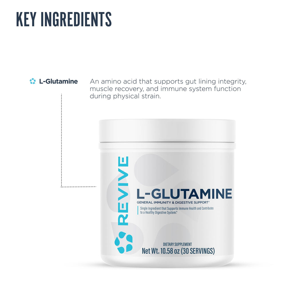 Revive MD Gut L-Glutamine Powder - Muscle Recovery & Immune Support Supplement for Adults - Promotes Digestive Health, Reduces Muscle Soreness & Supports Immunity - Vegan (90 Servings)