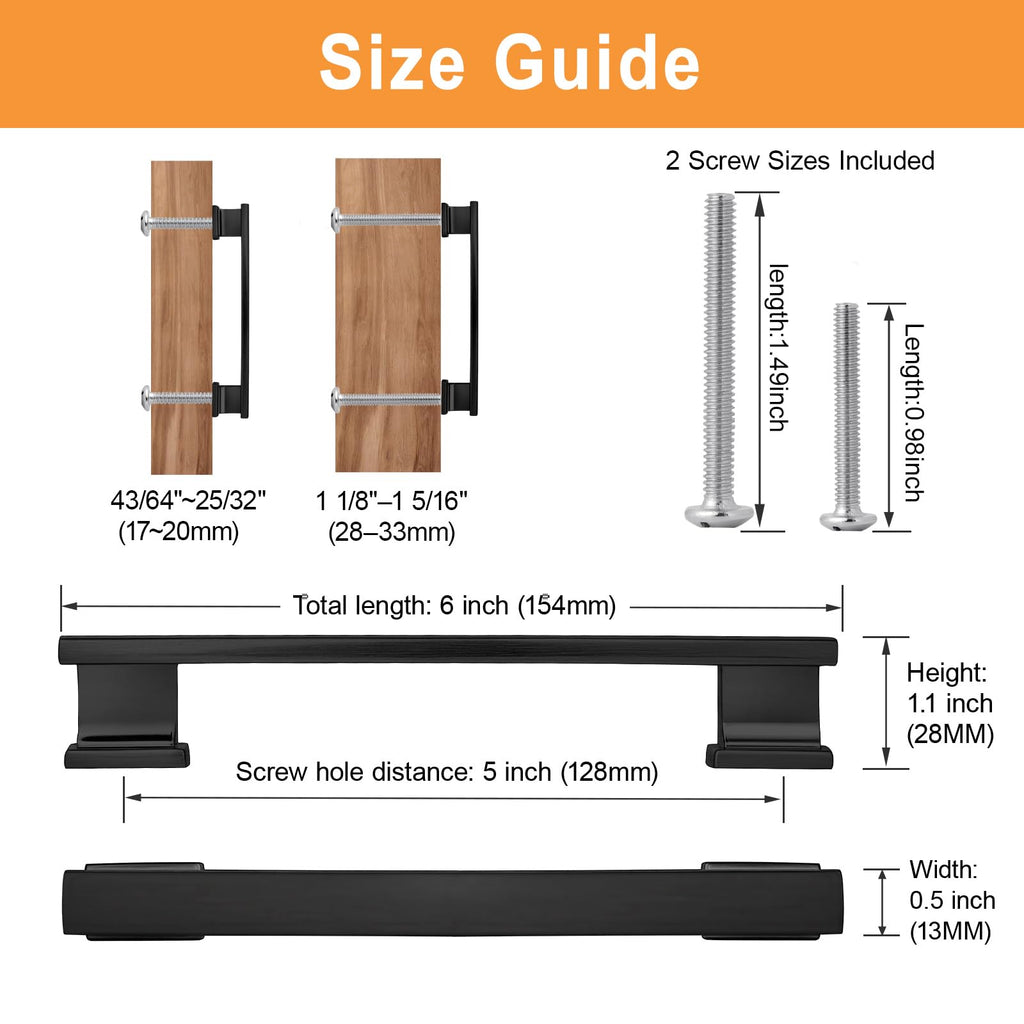 VEHCIL 20 Pack Square Matte Black Cabinet Pulls, 5 Inch(128mm) Hole Centers Kitchen Cabinet Handles Drawer Pulls Kitchen Hardware for Cabinets,Cupboard Closet Bathroom Dresser, Solid Zinc Alloy