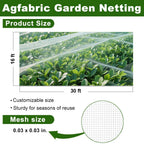 Agfabric Garden Netting 16'x30' Insect Pest Barrier Bird Netting for Garden Protection,Row Cover Mesh Netting for Vegetables Fruit Trees and Plants,White