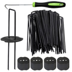 Bakulyor 100pcs Black Landscape Staples + 100pcs Buffer Washer, 6 Inch 11 Gauge Garden Stakes Staples, U Shaped Galvanized Lawn Pins Heavy Duty Yard Ground Pin for Weed Barrier Sod Fabric Decorations