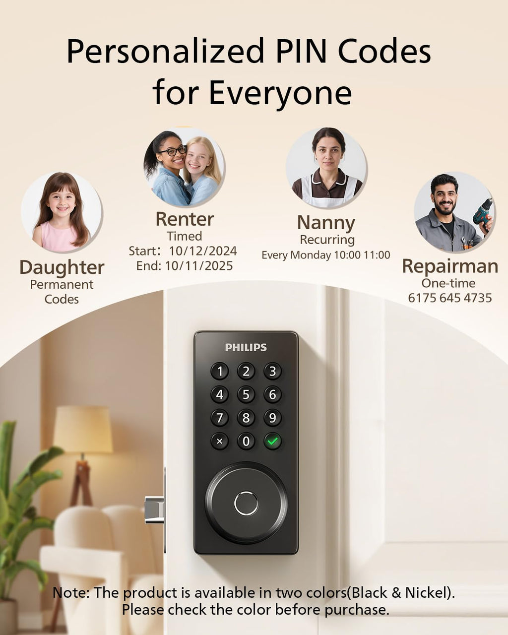 Philips Wi-Fi Door Lock, WiFi Smart Lock Keyless Entry Deadbolt for Front Door, Compatible with Alexa & Google Assistant, Remote Control, Built-in WiFi, APP Fingerprint Passcode Unlock, Auto Locking