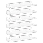 Lifewit Floating Shelves for Wall, Acrylic Display Shelf Wall Mounted for Figure, Car, Art, Book, 14" Perfume Organizer for Bathroom, Bedroom, Living Room, Nursery, Home Decor, Clear, 6 Pack
