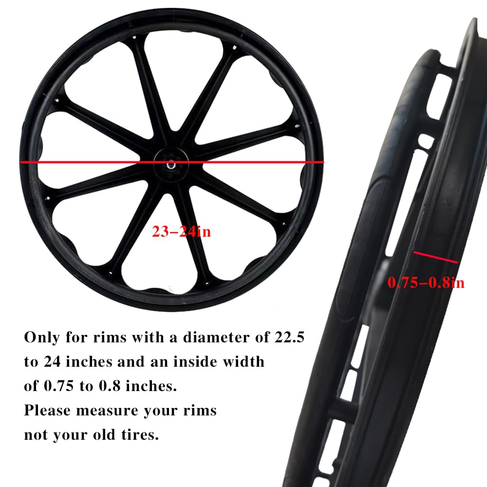 Wheelchair Rear Wheel Replacement Tire, 24 "X 1" Universal Flat-Free Polyurethane Tire,Equipped with installation tools, Wheelchair accessories for all brands(1 Pair)