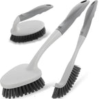 3 Pack Heavy Duty Scrub Brush Set for Household Use, Long Scrub Brush, Handheld Scrub Brush, and Crevice Brush with a Scraper Head for Cleaning Bathroom, Tile, Grout, Tub, Floor, Sink