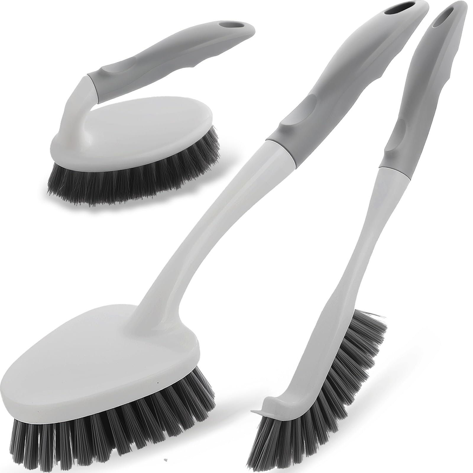 3 Pack Heavy Duty Scrub Brush Set for Household Use, Long Scrub Brush, Handheld Scrub Brush, and Crevice Brush with a Scraper Head for Cleaning Bathroom, Tile, Grout, Tub, Floor, Sink