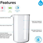 GROSCHE Borosilicate 3.3 Glass Universal Replacement Beaker for French Press Coffee and Tea Makers - (34.oz - Medium)
