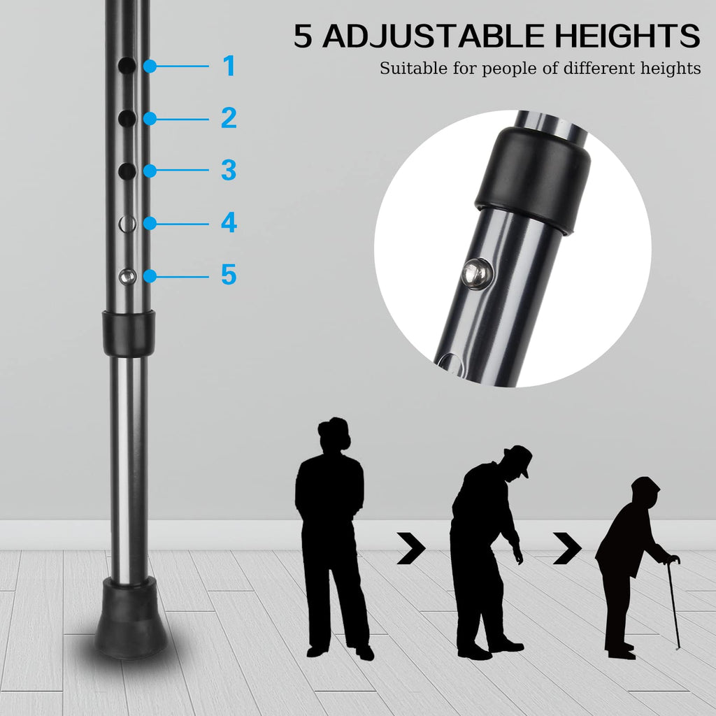 Yayayo Hold 440 lbs Folding Canes with Seat Walking Stick Height Adjustment Cane Seat Capacity Frosted Handle with Magnetic Therapy Stone Crutches Stool (Square LED)