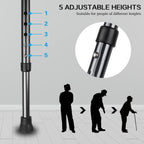 Yayayo Hold 440 lbs Folding Canes with Seat Walking Stick Height Adjustment Cane Seat Capacity Frosted Handle with Magnetic Therapy Stone Crutches Stool (Square LED)