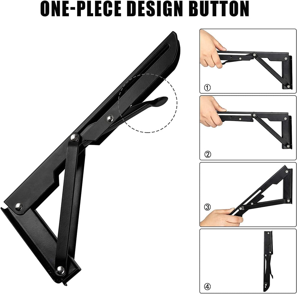 AUTOHJ Folding Shelf Brackets 22 inch 4 Pcs - DIY Wall Mounted Shelf Bracket for Garage Workstation, Stuff Supports, Plant Stand - Heavy Duty Collapsible Shelf Bracket Black