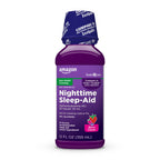 Amazon Basic Care Nighttime Sleep-Aid Liquid for Adults, Helps Fall Asleep Fast, Diphenhydramine HCl 50 mg, Mixed Berry Flavor, 12 fl oz (Pack of 1)