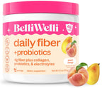 BelliWelli Fiber Supplement for Women & Men – Premium Daily Fiber Powder from Organic Acacia with Added Collagen, Electrolytes & Probiotics – No Bloat, Constipation & Gut Health Support (Peach Mango)