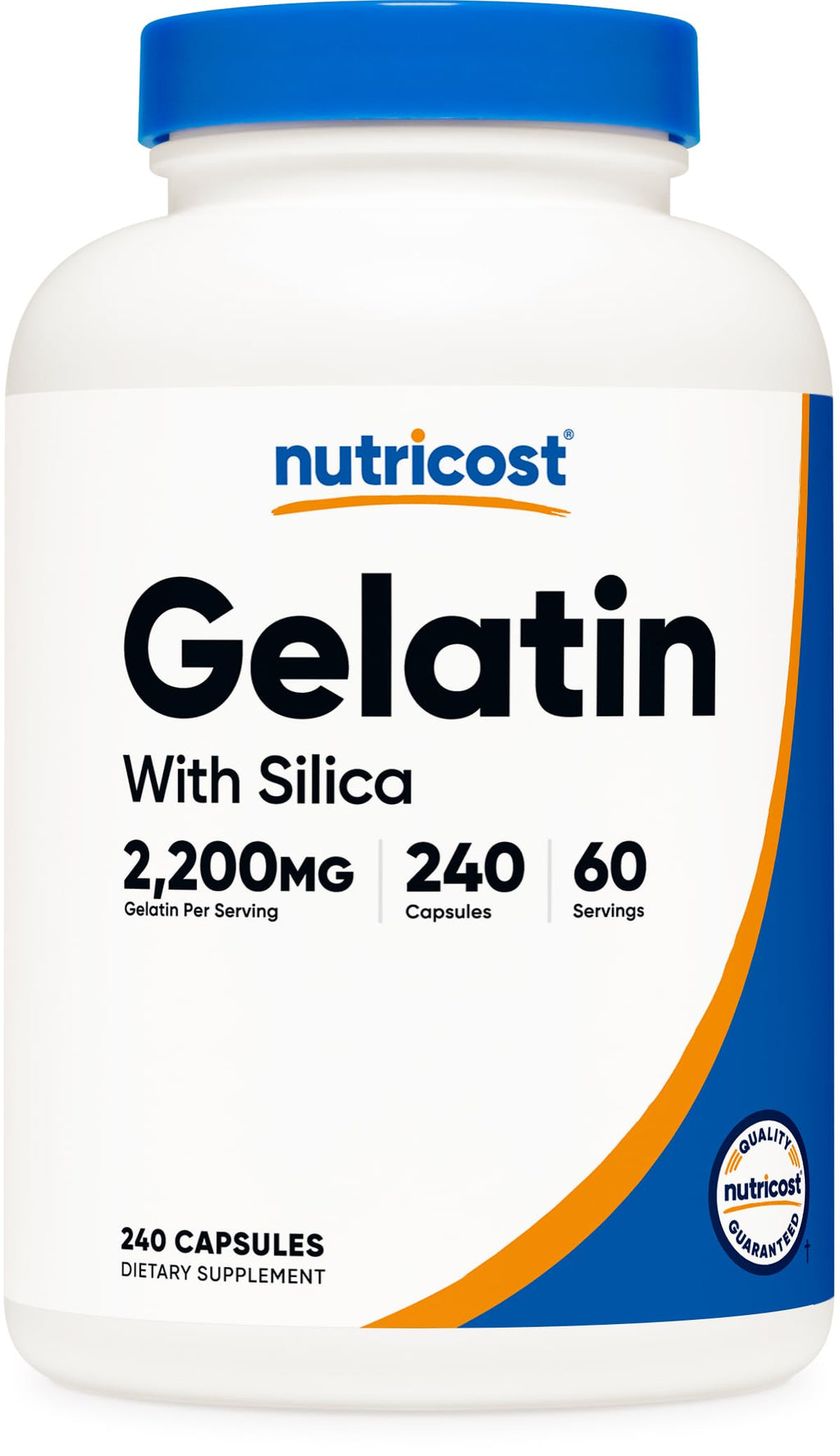 Nutricost Gelatin with Silica (2,200mg) 240 Capsules - With Grass-Fed Beef Gelatin, Gluten-Free, GMO-Free, 60 Servings