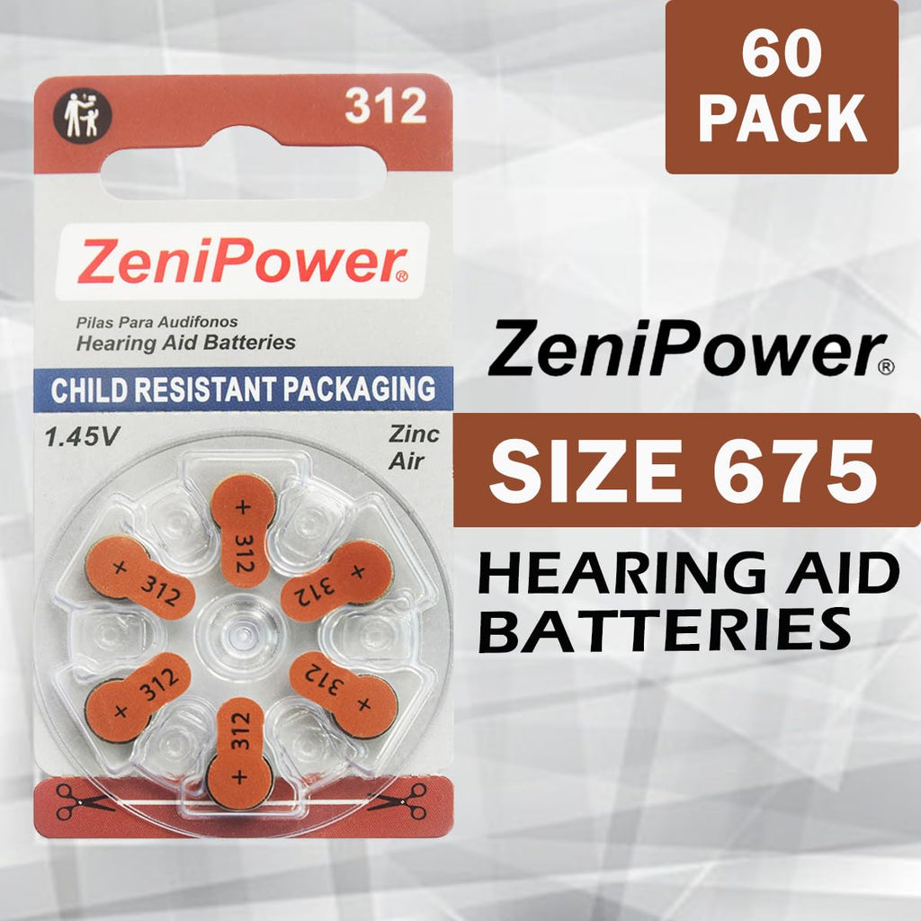 ZeniPower Size 312 Mercury Free 1.45V Hearing Aid Batteries Zinc Air (120 Batteries)