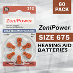 ZeniPower Size 312 Mercury Free 1.45V Hearing Aid Batteries Zinc Air (120 Batteries)