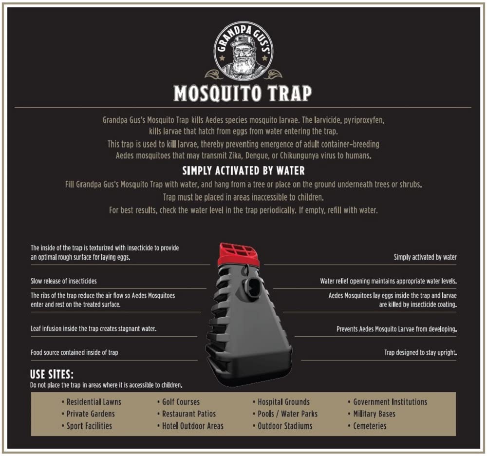 Grandpa Gus's Mosquito Trap and Outdoor Bug Killer - Water-Activated Larvae Control for Backyard, Patio, and Garden - Up to 35 Days & 1,500 Sq Ft of Protection Per Trap, 2 Pack