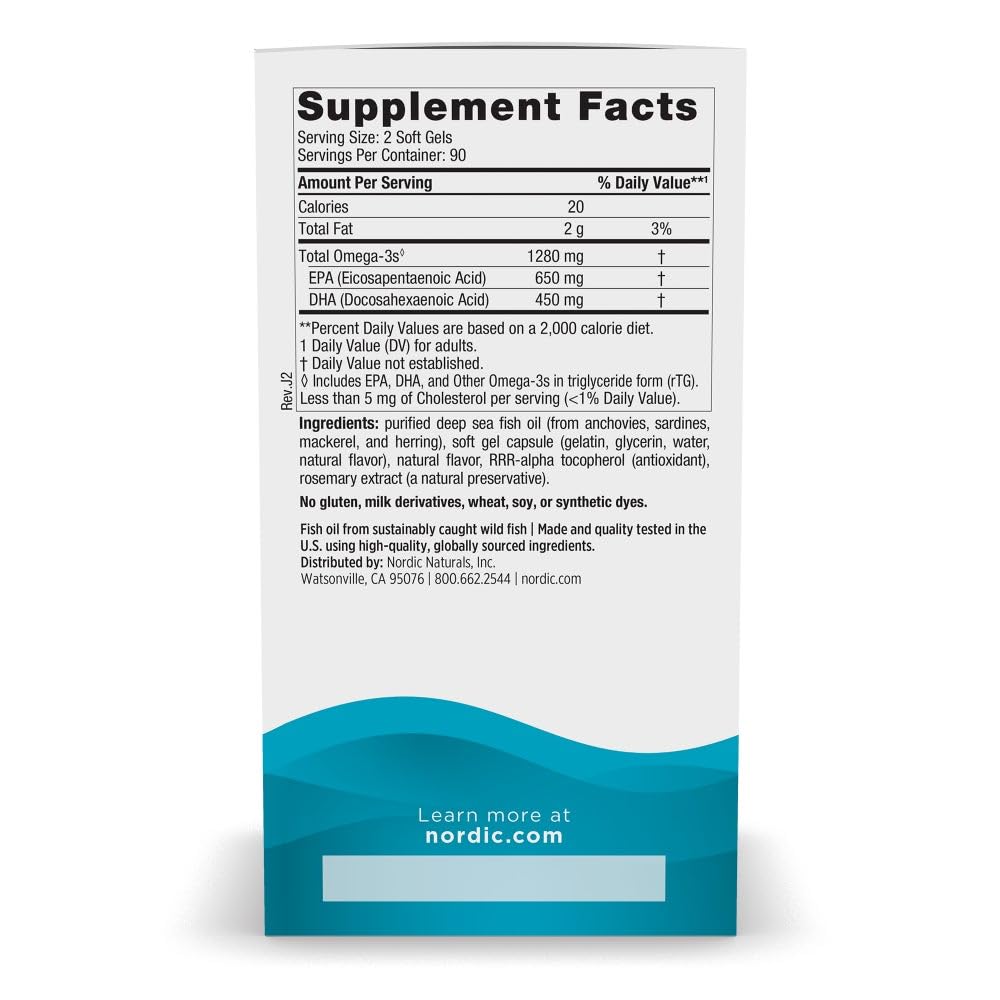 Nordic Naturals Ultimate Omega, Lemon Flavor - 180 Soft Gels - 1280 mg Omega-3 - High-Potency Fish Oil with EPA & DHA - Promotes Brain & Heart Health - Non-GMO - 90 Servings
