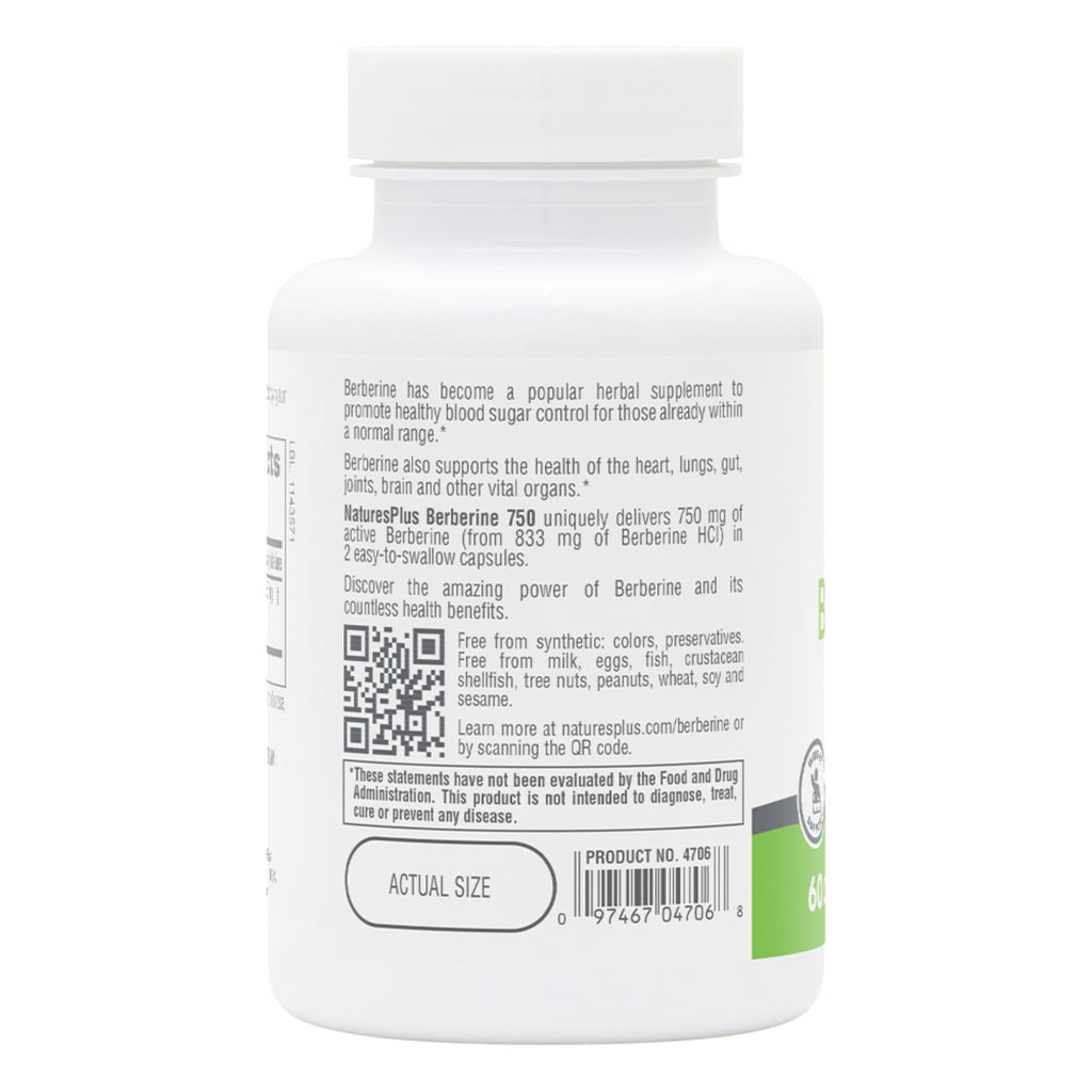 NaturesPlus PRO Berberine 750 mg - 60 Capsules - Supports Healthy Metabolism - Non-GMO, Vegan & Gluten Free - 30 Servings