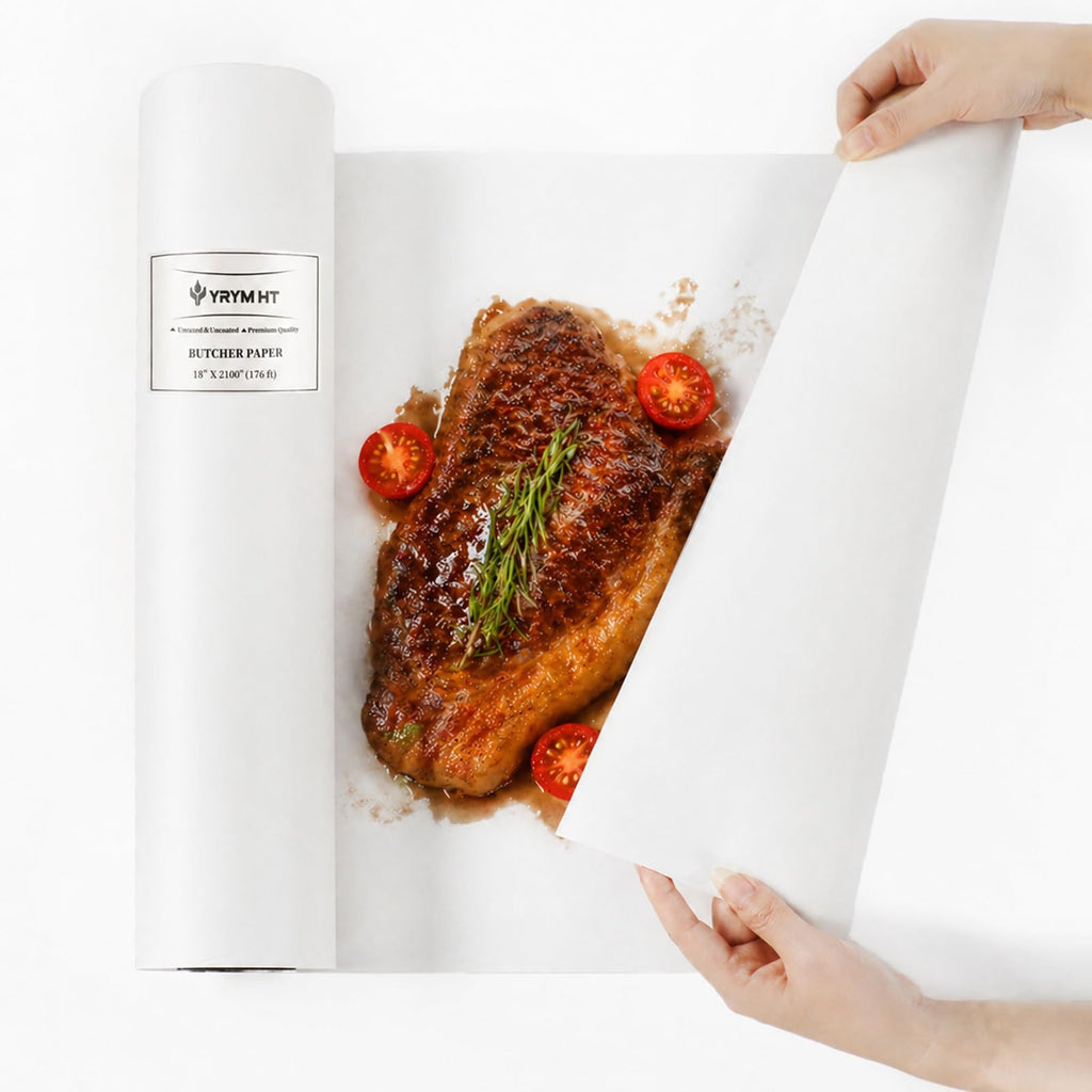 YRYM HT White Kraft Butcher Paper Roll 18 x 2100 Inch (176 Ft) Food Grade Unbleached Unwaxed Uncoated for Texas BBQ Brisket Smoking, Meat Wrapping, Sublimation, Flower Wrapping & Home Storage