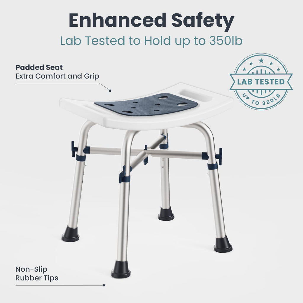 PELEGON Shower Chair for Inside Shower (350 lb) - Adjustable Height, Padded Seat, Shower Chair for Elderly and Disabled - Shower Chair for Adults, Tub Chairs for Bathtubs - Dark Blue