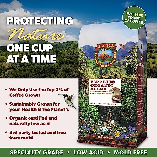 Java Planet Organic, Espresso Blend, Smooth Full Flavored Organic Coffee Beans, Low Acid, Whole Bean Coffee, 5LB Bag