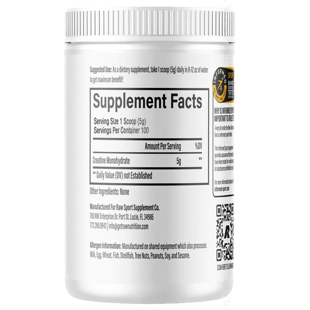 Raw Creatine Monohydrate Powder, 100 Servings, Unflavored, 510g – Micronized Creatine for Muscle Strength, Recovery & Performance