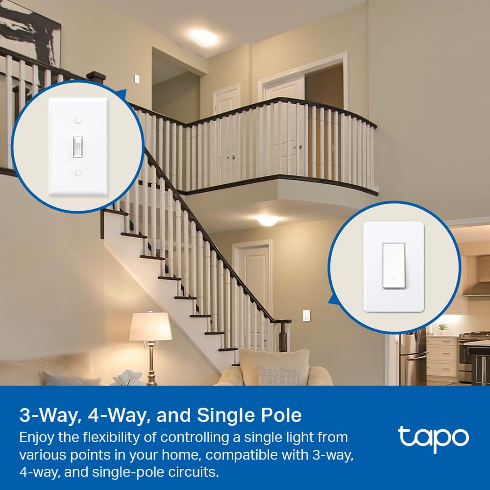TP-Link Tapo Smart Switch, Single-Pole/3-Way/4-Way, Matter Compatible, Energy Monitoring, Neutral Wire Required, Works with Alexa, Siri, Google Home, SmartThings, UL Certified, 2.4GHZ Wi-Fi, Tapo S515