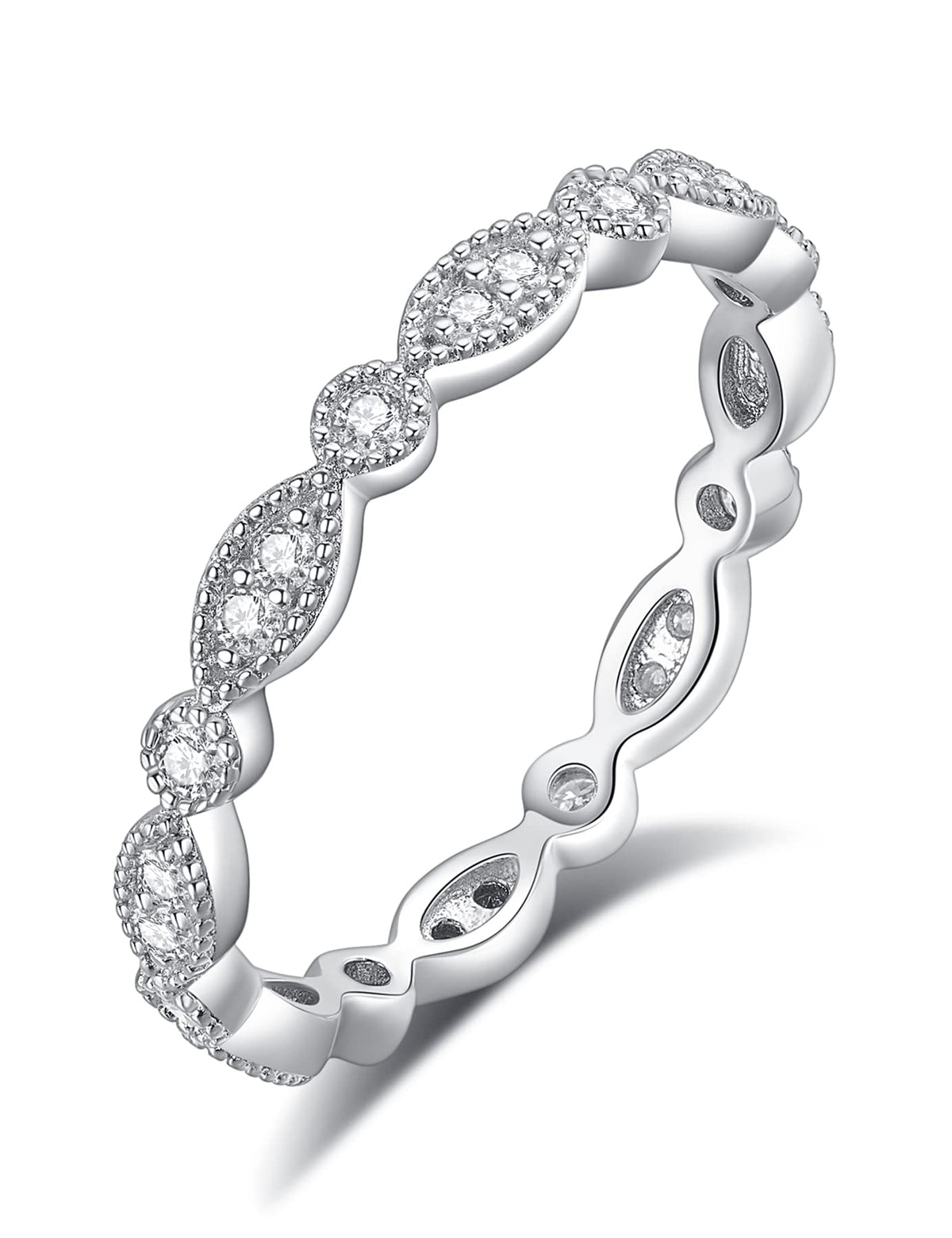 IMOLOVE Moissanite Wedding Band Wedding Rings for Women 925 Sterling Silver Rings with 18K White Gold Plated Marquise Wedding Band Stackable Engagement Ring Anniversary Band Size 8