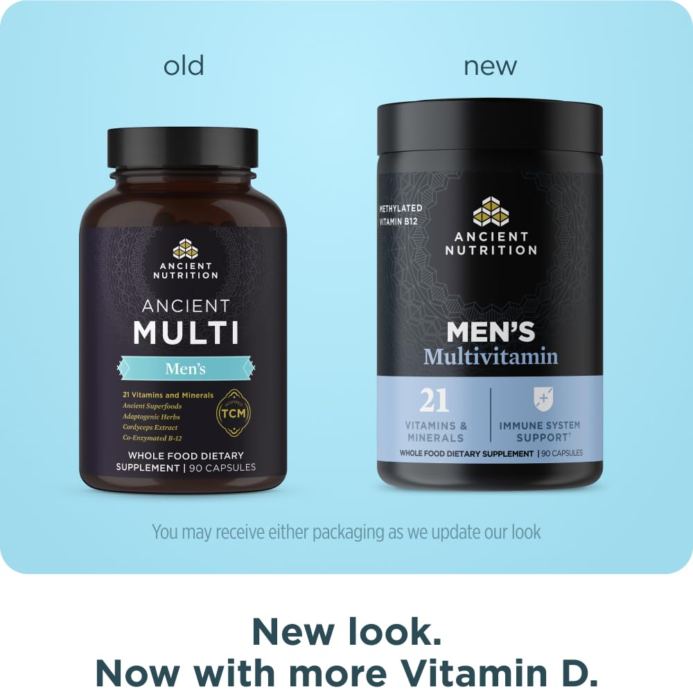 Ancient Nutrition Multivitamin for Men, Multi Men's, Methylated Vitamin D, C, E, B12, Zinc, Magnesium, Supports Healthy Immune System and Bone Health, 90 Ct
