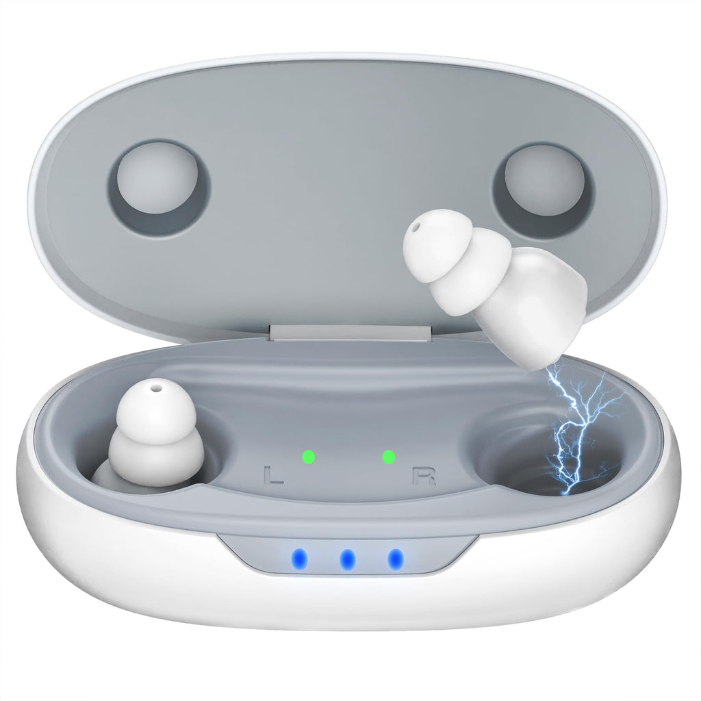 OTC Hearing Aids for Seniors - Hearing Aids with Digital Chips, Supermini Rechargeable Hearing Amplifiers Invisible with 16-Channel Sound Processing 3 Volume and 80H Wireless Charging Case (White)