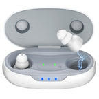 OTC Hearing Aids for Seniors - Hearing Aids with Digital Chips, Supermini Rechargeable Hearing Amplifiers Invisible with 16-Channel Sound Processing 3 Volume and 80H Wireless Charging Case (White)