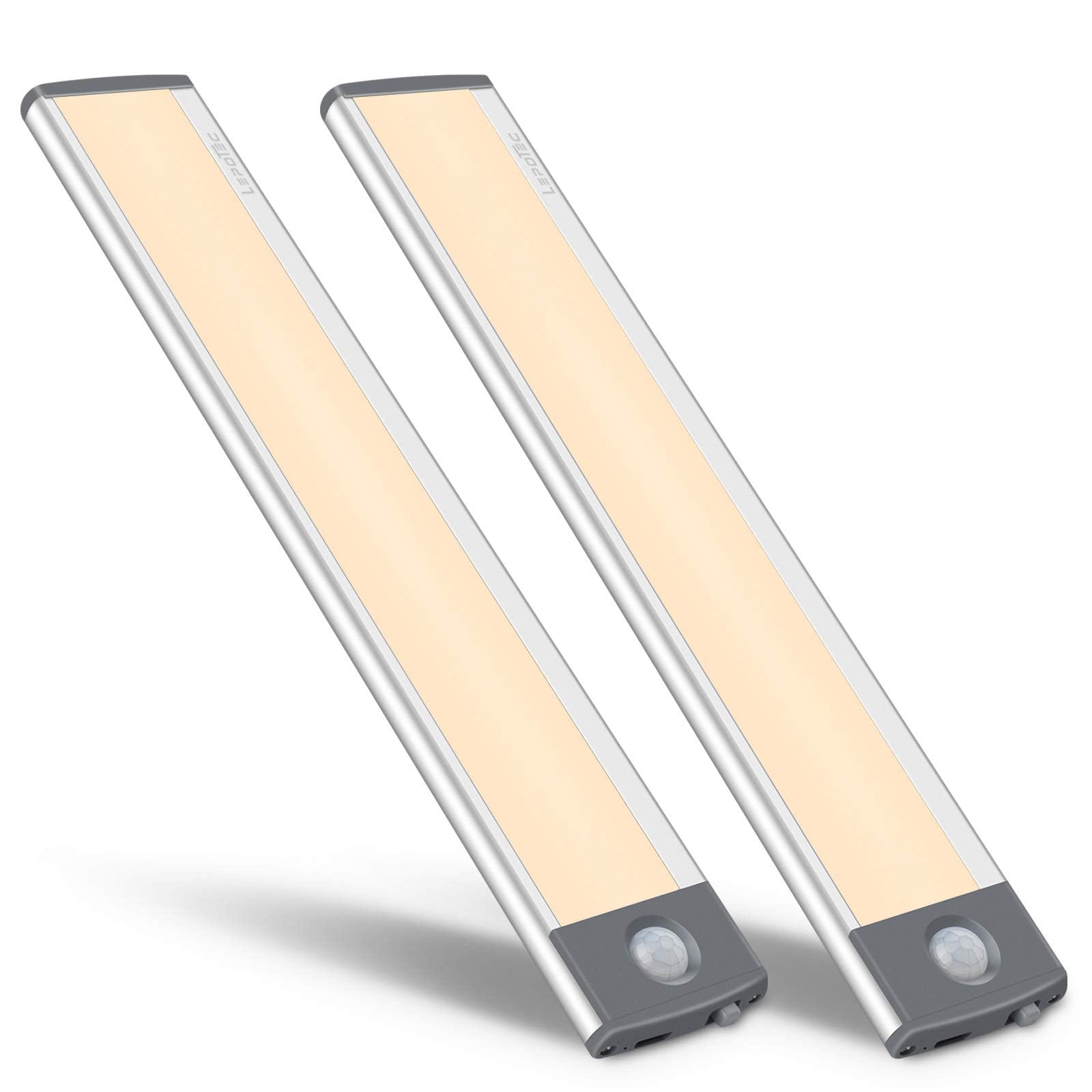 30-LED Motion Sensor Cabinet Light,Under Counter Closet Lighting, Wireless USB Rechargeable Kitchen Night Lights,Battery Powered Light for Wardrobe,Cabinet,Cupboard（Warm Light）-2Pack