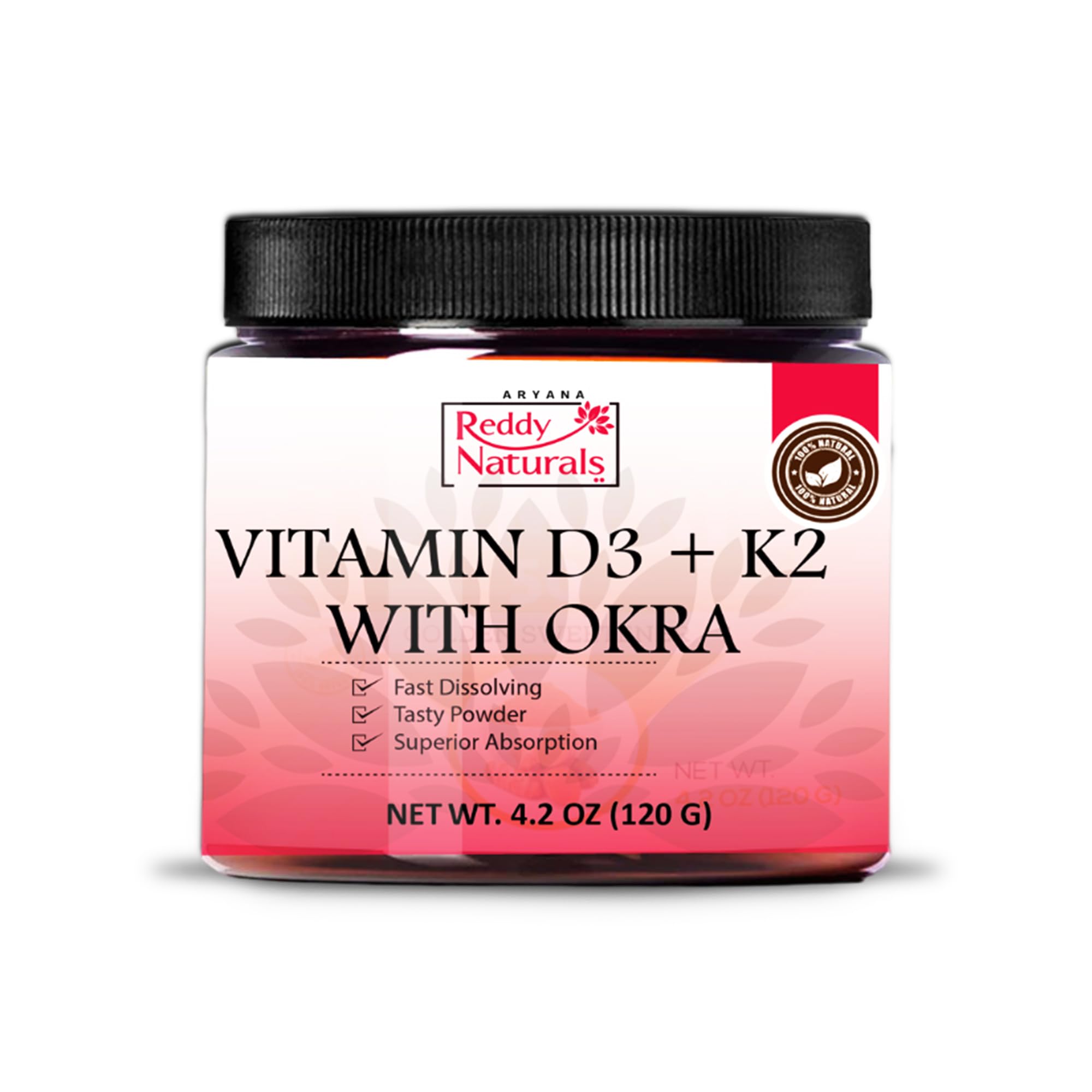 Reddy Naturals Vitamin D3 K2 MK7 Powder with Okra 120g