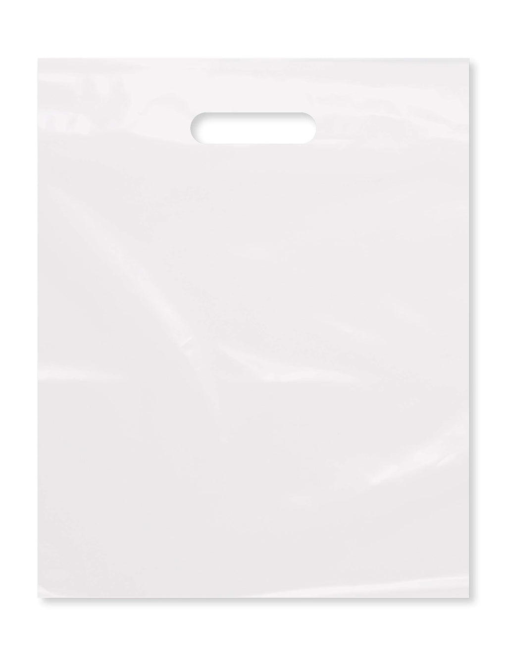 Purple Q Crafts Plastic Bag With Die Cut Handle Bag 12" x 15" White Plastic Merchandise Bags 200 Pack for Retail, Gifts, Trade Show and More
