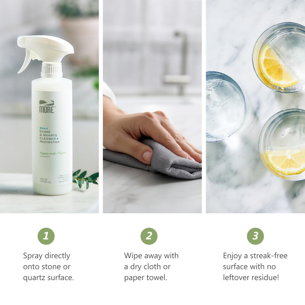 MORE Stone & Quartz Cleaner + Protector - Water Based Formula for Natural Stone and Quartz Surfaces (Pint 16 oz - Twin Pack)