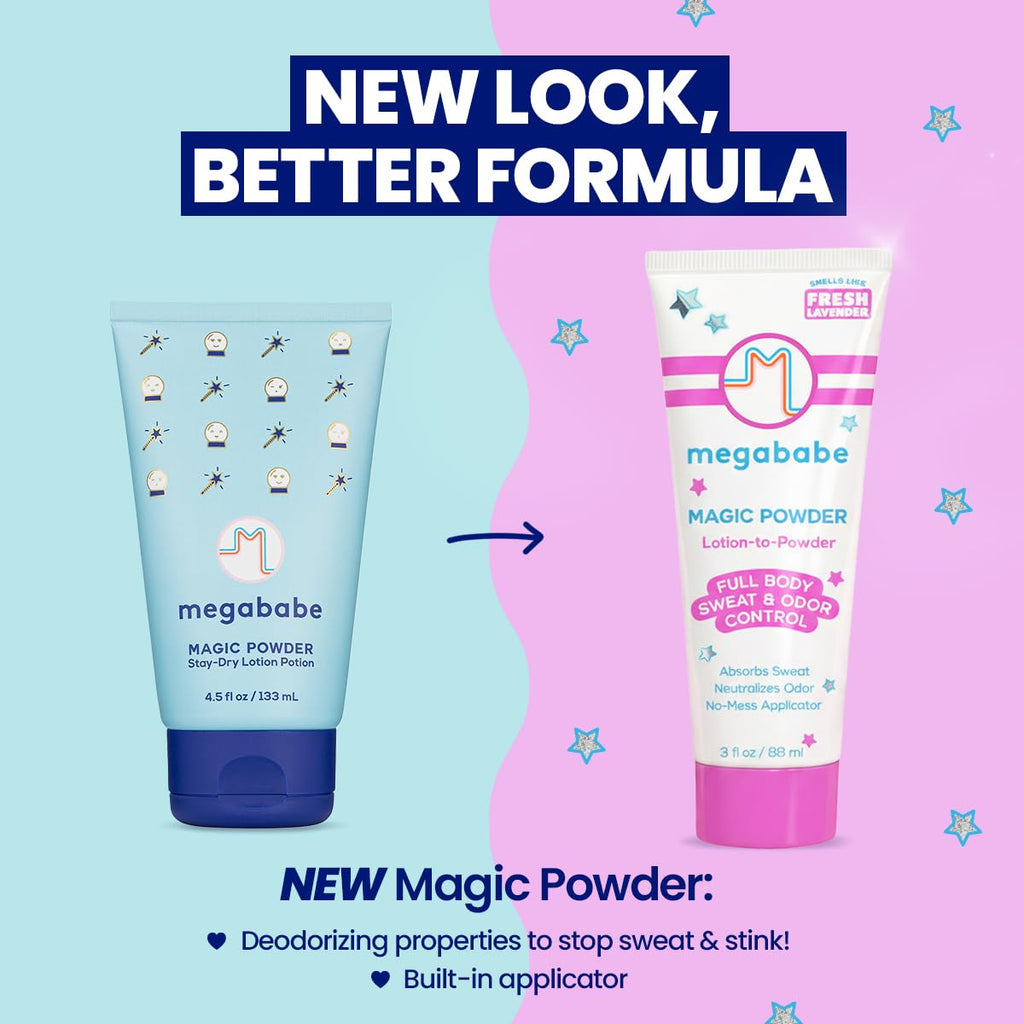 Megababe Sweat & Odor Absorbing Lotion - Magic Powder Stay-Dry Lotion to Powder | Spring Break Must-Have | Aluminum-Free, Talc-Free | 3 fl oz