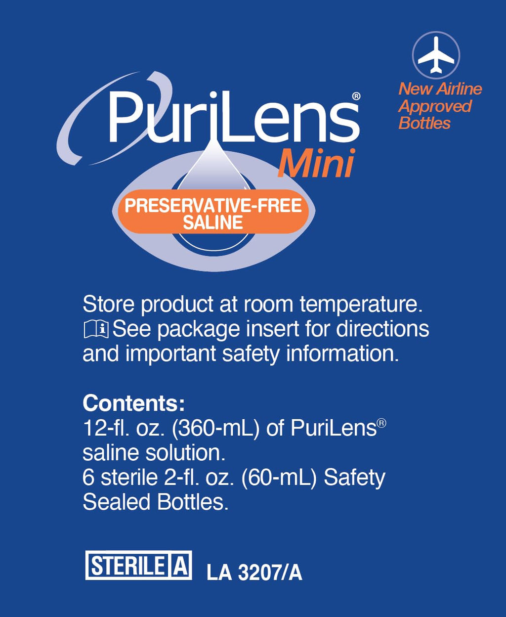 Purilens Mini Preservative-Free Contact Lens Saline 60ml (2 fl. oz.) 6 Pack