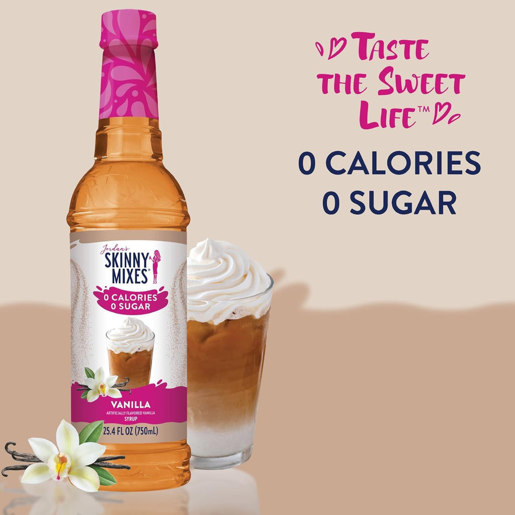 Jordan's Skinny Mixes Sugar Free Coffee Syrup, Vanilla Coffee Flavoring Syrup, Zero Calorie Drink Mix, Lattes, Baking, Protein Shake or Cocktail, Dairy & Gluten Free, Kosher, 25.4 Fl Oz, 2 Pack