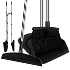 UDUK Broom with Dustpan Combo Set and Silicone Air Broom Kit, 51" Long Handle Floor Squeegee, Black Household Kit for Glass Window Rugs Pet Hair Home