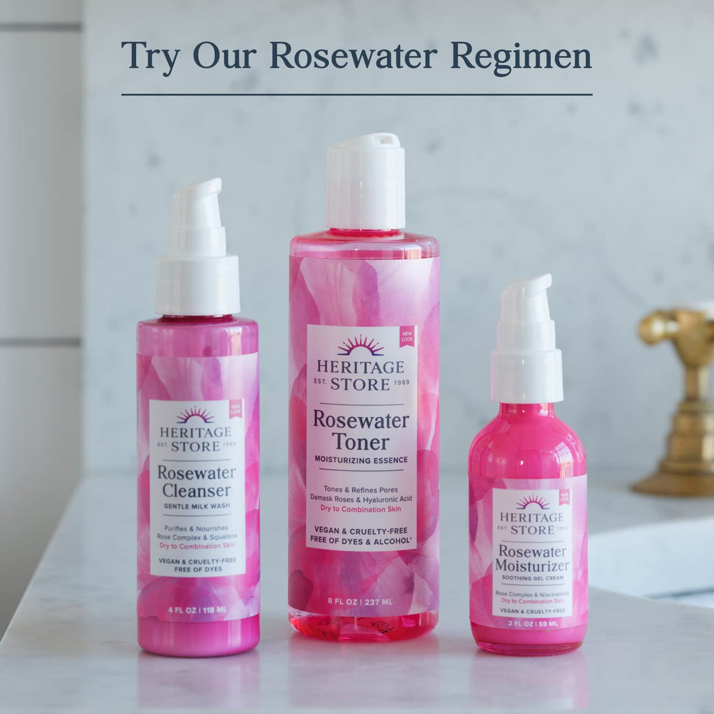 HERITAGE STORE Rosewater & Glycerin 2-pack - Hydrating Facial Mist - Dry Combination Skin Care - Rose Water Spray with Vegetable Glycerine - Made Without Dyes or Alcohol, Hypoallergenic, Vegan, 8oz ea