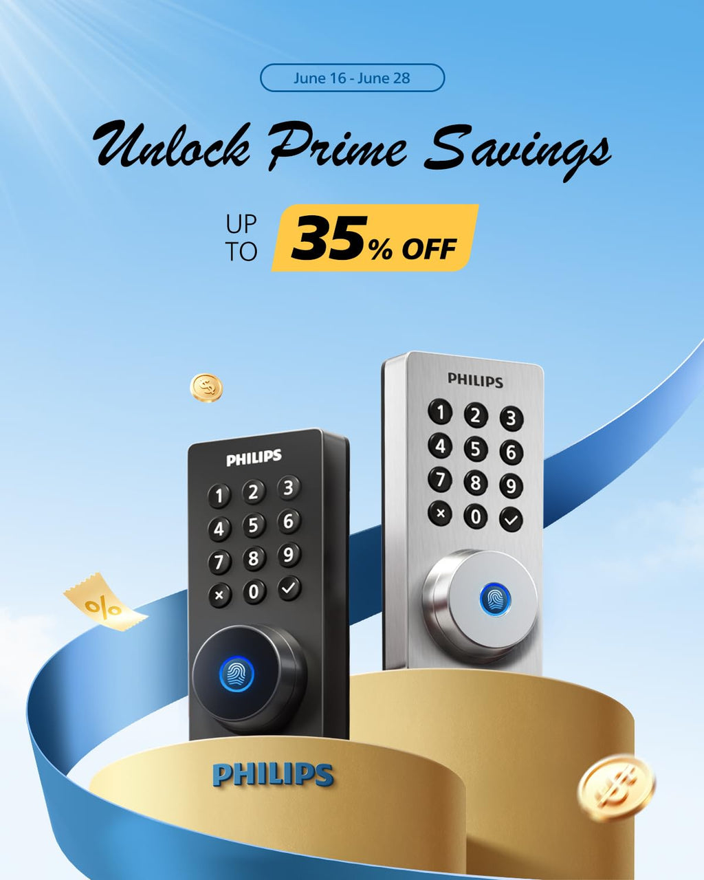 Philips Wi-Fi Door Lock, WiFi Smart Lock Keyless Entry Deadbolt for Front Door, Compatible with Alexa & Google Assistant, Remote Control, Built-in WiFi, APP Fingerprint Passcode Unlock, Auto Locking